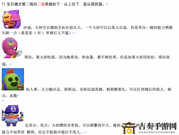 荒野乱斗宝石模式t0英雄推荐